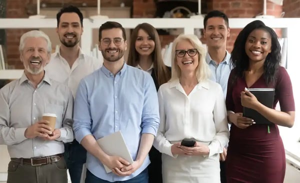 A group of happy employees heading back to the workplace