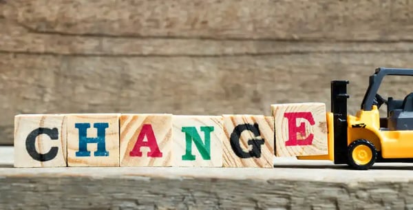 Wooden blocks spelling out CHANGE about a chanign workplace culture